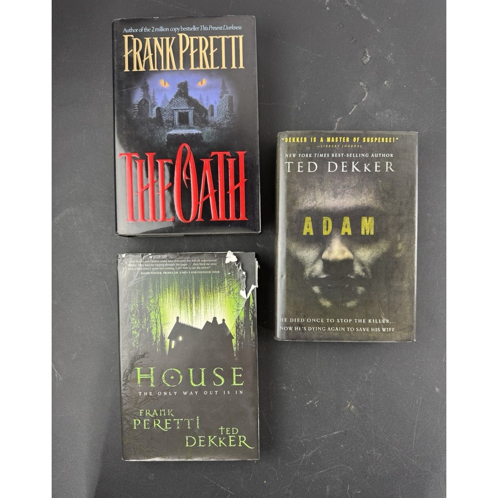 Three thrillers Perretti and Dekker novels‎ hardcover Oath, House, Adam